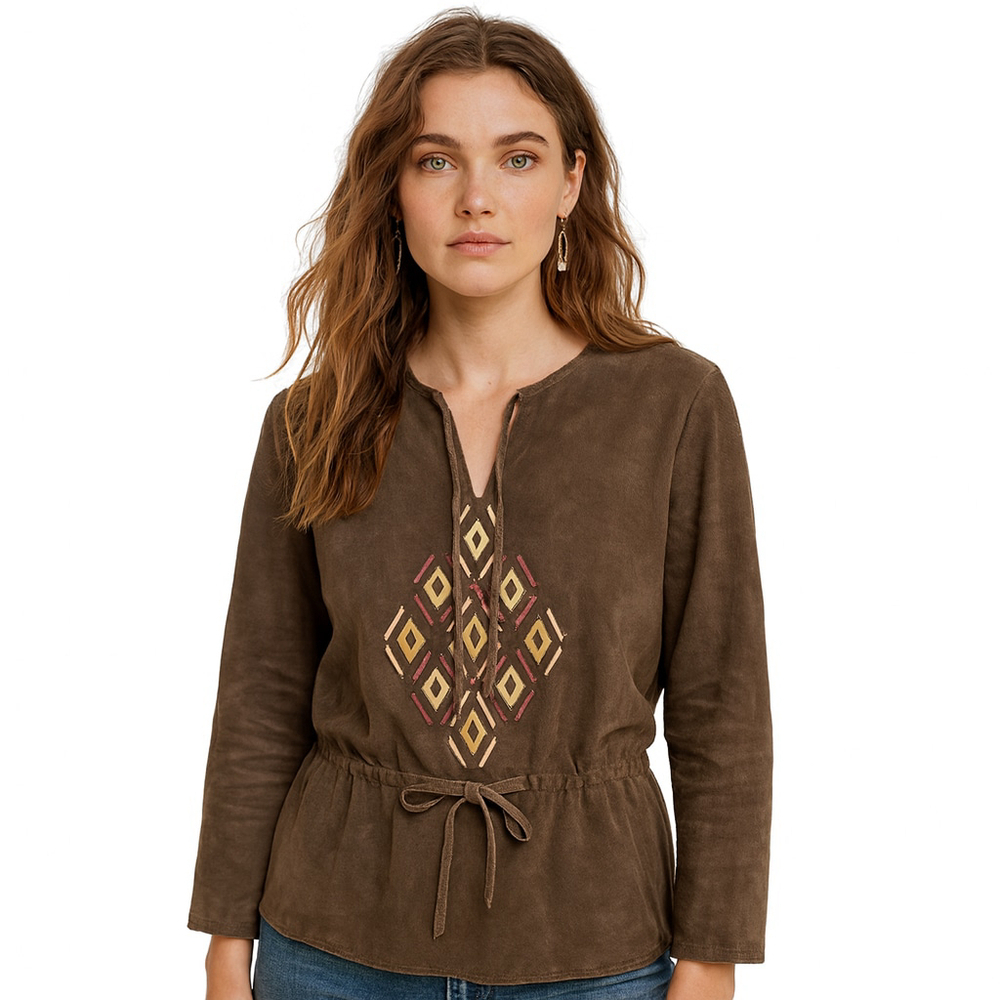 Vintage 1970s Cortefiel Brown Suede Leather Tunic Boho Hippie Festival Retro M